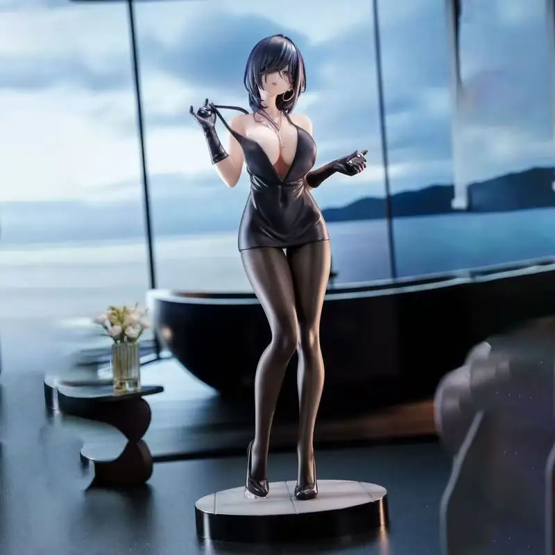 Anime Beautiful Girl Figure Hengshan Shijian Black Evening Dress Cloak 26cm Pvc Animation Peripheral Boy Gift