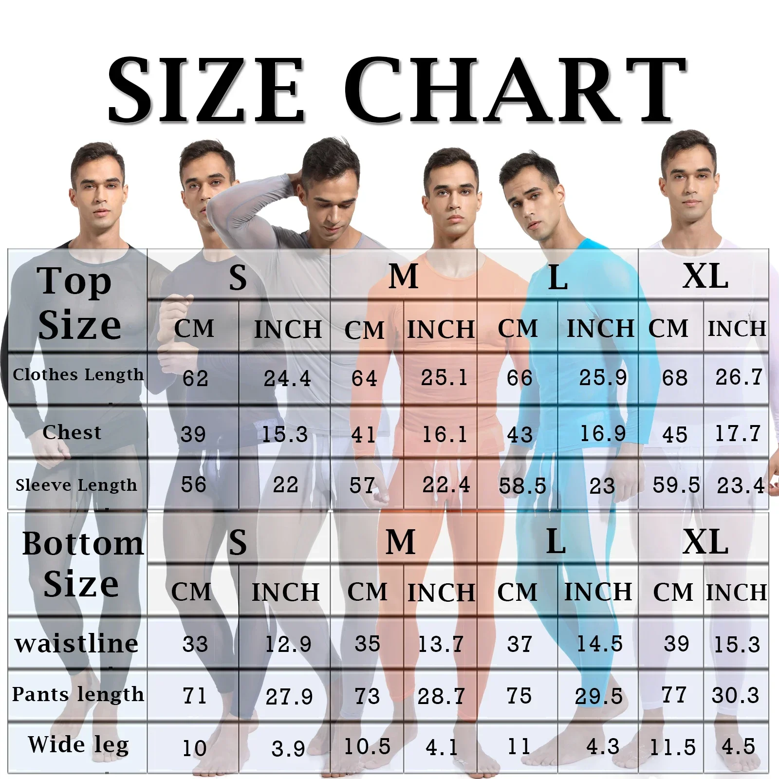 Men T Shirts Pants Mesh See Through Undershirts Breathable Long Sleeve Tops Trousers Underwear Male Homewear Clothes Set Pajamas
