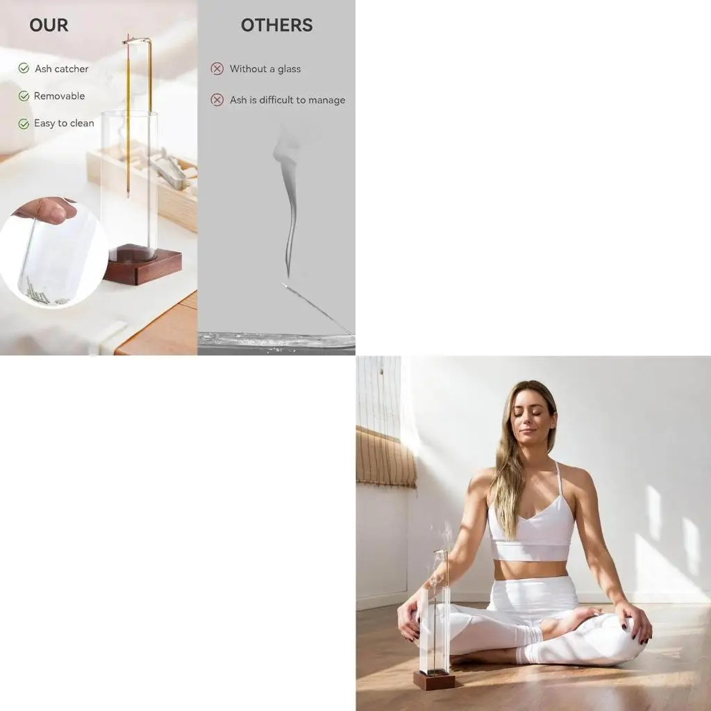 Innovative Incenses Holder with Detachable Glass Ashes Catcher Base Incenses Burners for Meditations Decors