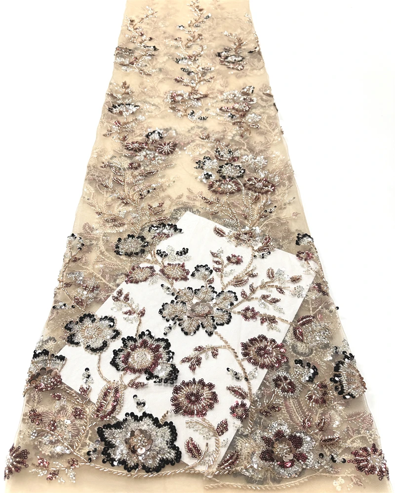 

African Beaded High Pearl Lace French Tulle Fabric for Party Dress Sewing