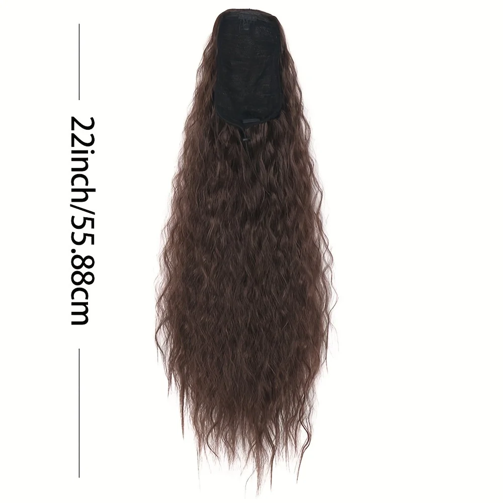 Extensión de cabello de cola de caballo larga ondulada de maíz, peluca sintética rizada, Clip grueso con cordón, accesorio para el cabello, 22 pulgadas