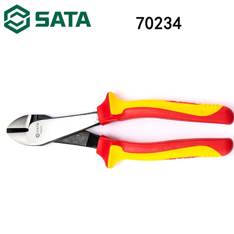 Sata 70234 Tool Insulated and Pressure Resistant Circular Curved Nose Diagonal Nose Cable Pliers 8“