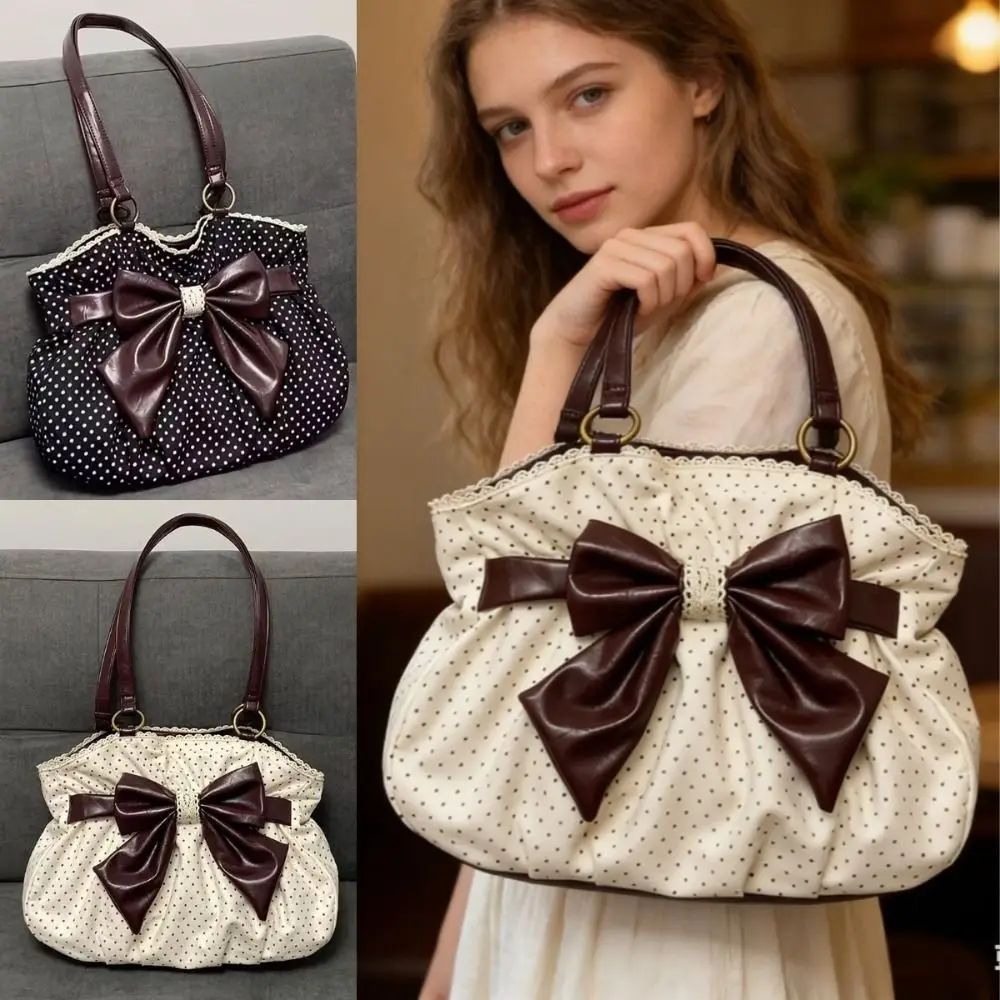 

Trendy Vintage Women's Bow Handbag Y2k Aesthetic Dot Lady Shoulder Bags Casual Chic All Match Ins Underarm Bag Streetwear