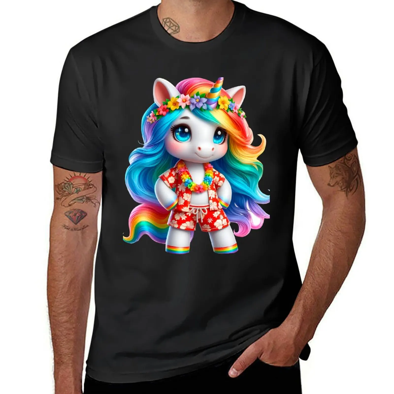 

Cute Hawaiian Rainbow Unicorn Full of Color: Unique Hawaiian Design No. 4 T-Shirt vintage clothes oversized t shirt men