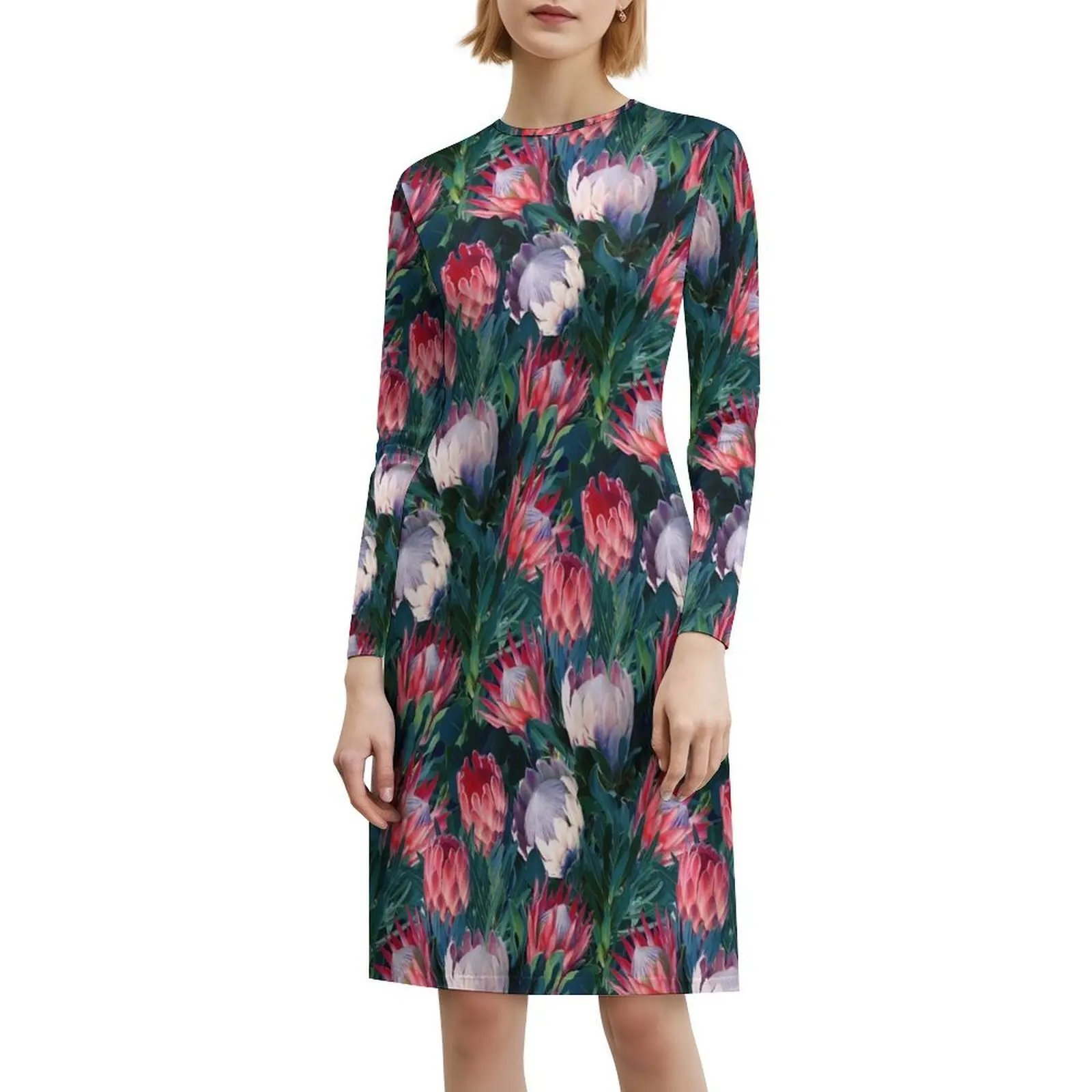 فستان نباتي من Lush Protea بأوراق خضراء زرقاء مثير لقضاء العطلات للنساء على الشاطئ وحفلات أعياد الميلاد فستان قصير King Protea Proteas