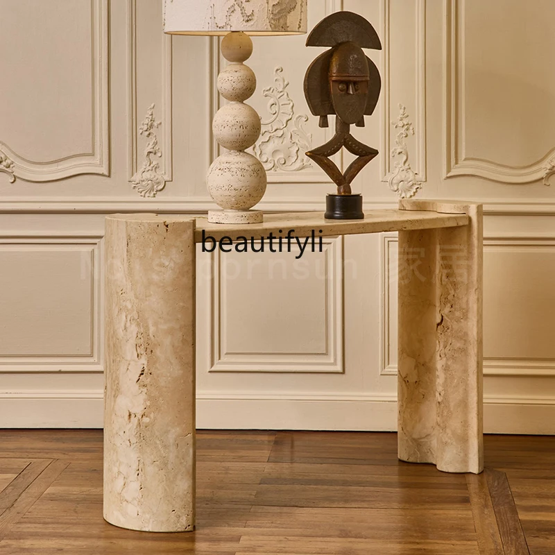 Wabi Sand Wind Travertine Entrance Table Hotel Villa Entrance Foyer Simple Modern Creative Design High-end Customization