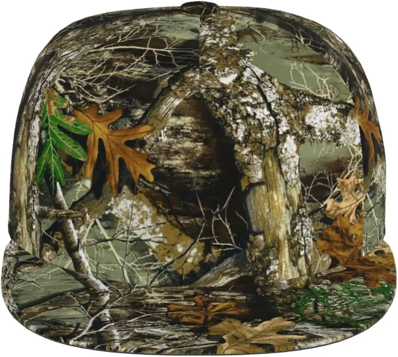 Autumn Hunting Tree Camo Flat Bill Hat, Unisex Snapback Baseball Cap Hip Hop Style Flat Visor Blank Adjustable