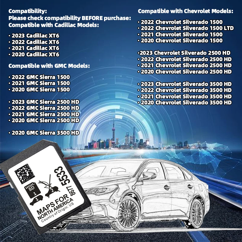 Navigation Card Sat Nav for GM 8677-5533 System Update Maps for North America Card for Cadillac Chevrolet GMC Vehicle GPS SD
