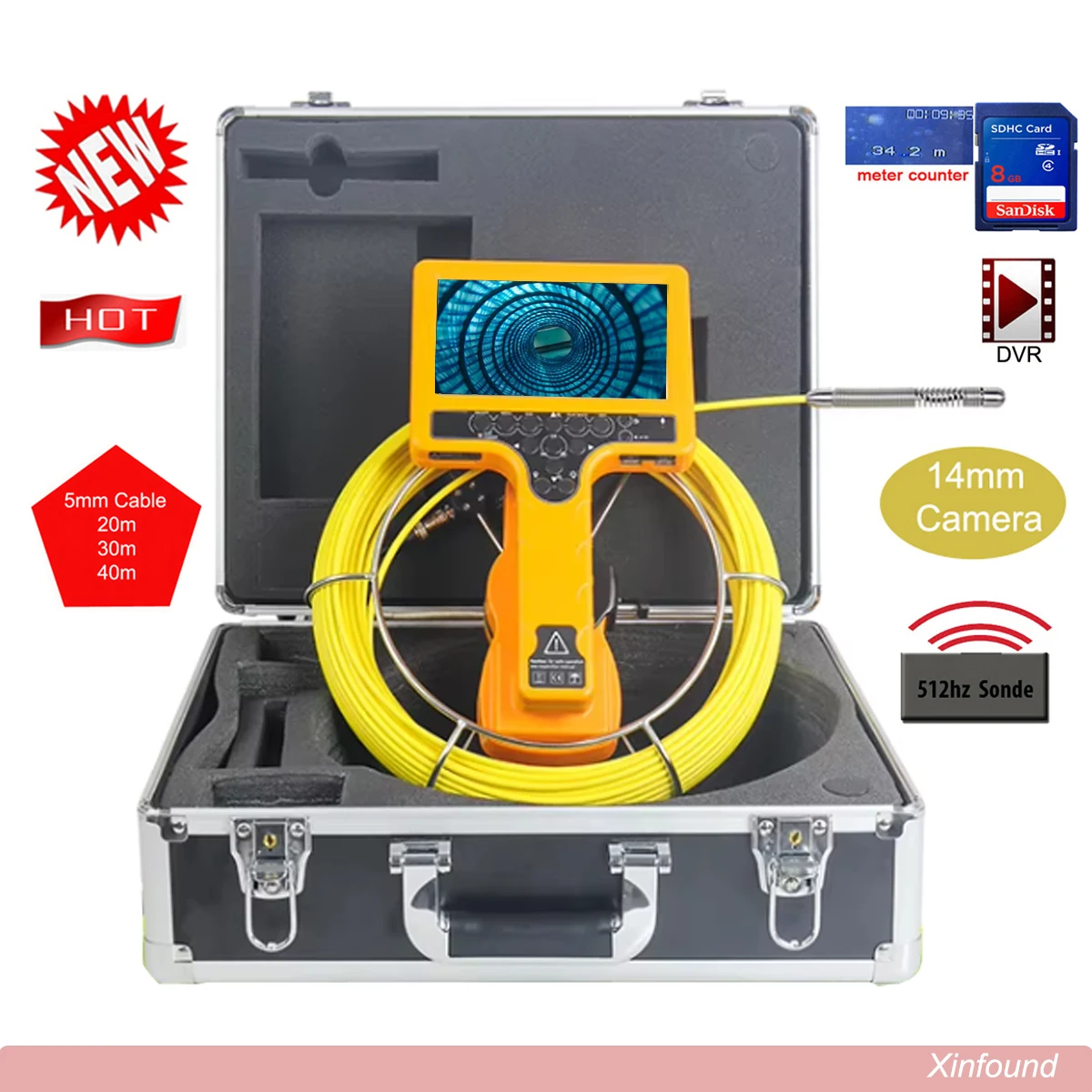 14mm Sonde Pipe Sewer Drain Inspection Camera Endoscope Borescope 7CLD DVR Pipe Sewer Inspection Video Camera Drain Pipe Sewer