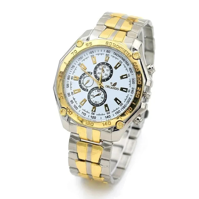 Brand Men Watches Quartz Silver-gold Stainless Steel Wristwatch Male Classic Dress Business Sports Watch Chronograph Watch