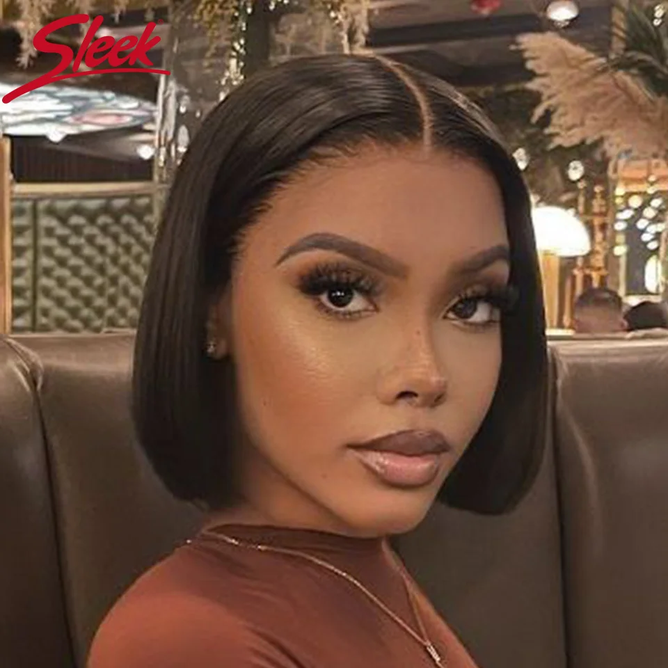 Sleek Short Human Hair Wigs For Women Natural Lace Wigs Straight Bob Remy Brazilian Hair Wigs 100% Real Lace Wigs Ready To Wear