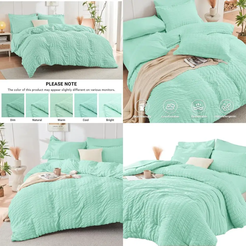 

Seersucker Mint Green 7-Piece Full Size Comforter Set: All-Season Luxury Bedding with Sheets, Pillowcases & Shams