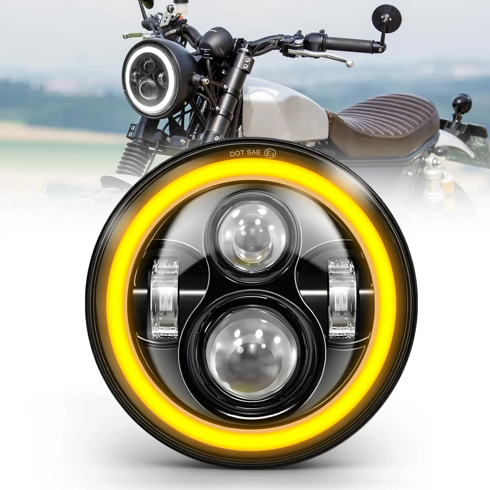 

HAOLIDE Led Headlight 7inch Driving Light Yellow White Angle Eye DRL Hi/Lo Beam IP68 for Offroad 4X4 Motorcycle 12V 24V DOT Led