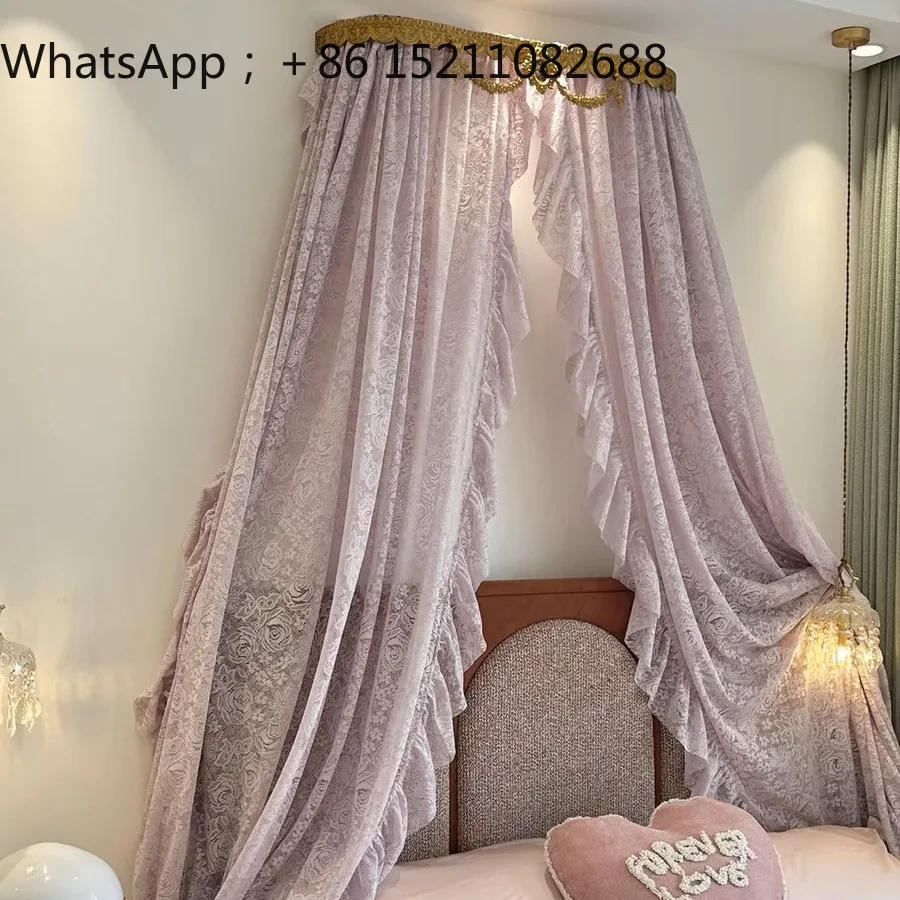 SCY brass bed mantle frame lace bed head curtain home decoration bedroom shooting background door curtain