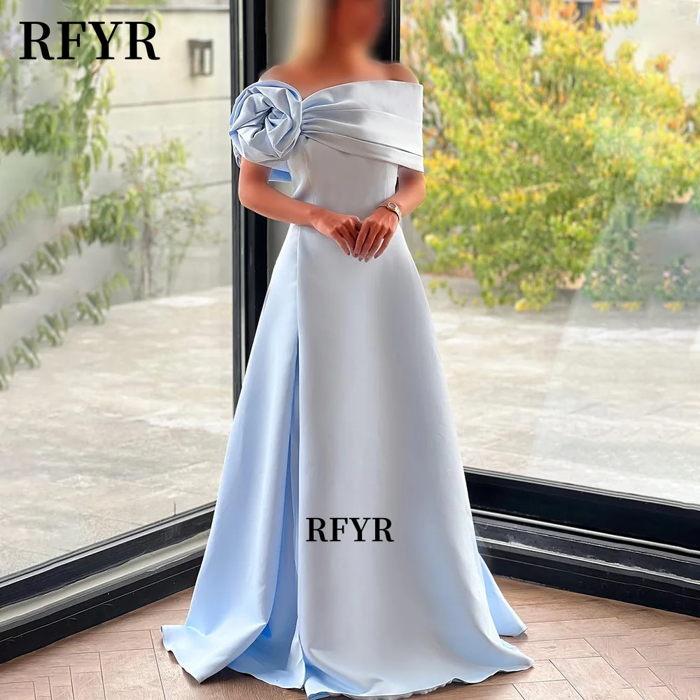 

RFYR A-Line Evening Dresses One Shoulder Prom Dress with Flowers Sweep Train Princess فساتين مناسبة رسمية Customized