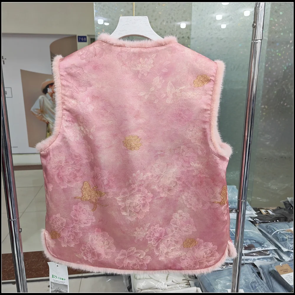 Ele Chinese Sle Embroidered Jaet Women's Single Button round Ne Svel Vest High End Feel Commute Faion