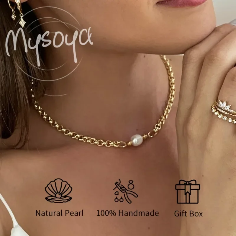 

MYSOYA ожерелье с подвеской из белого рисового пресноводного жемчуга 10-11 мм с подарочной коробкой для нее/дня рождения/свадьбы/Рождества/нового года