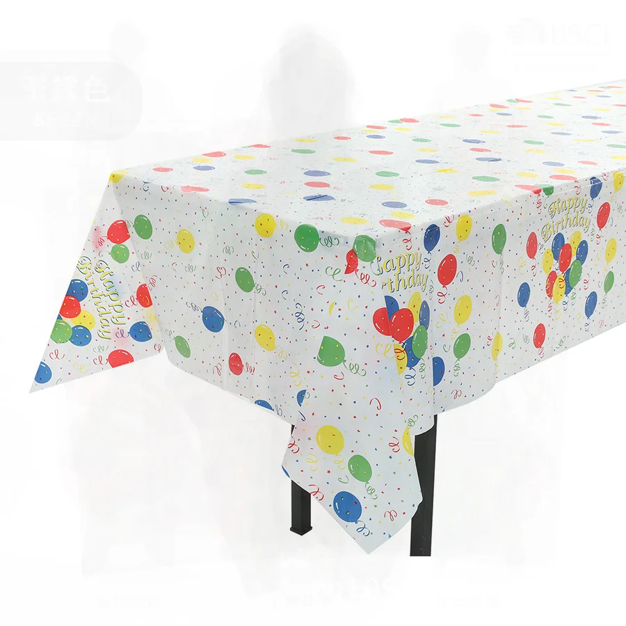 

Colorful Thick Plastic Birthday Tablecloth Disposable Balloon Pattern Picnic Party Decoration Rectangular 137-274 Size