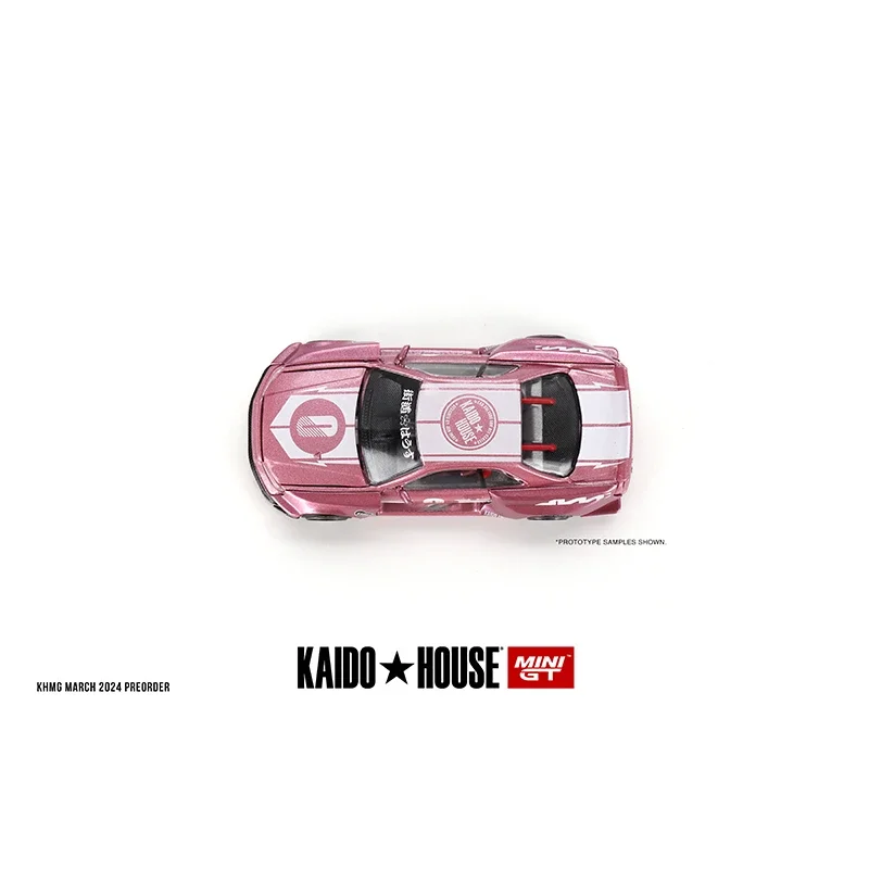 MINIGT KHMG128 1:64 Skyline GTR R34 Racing Factory V1 Pink Openable Hood Diecast Diorama Car Model Kaido House