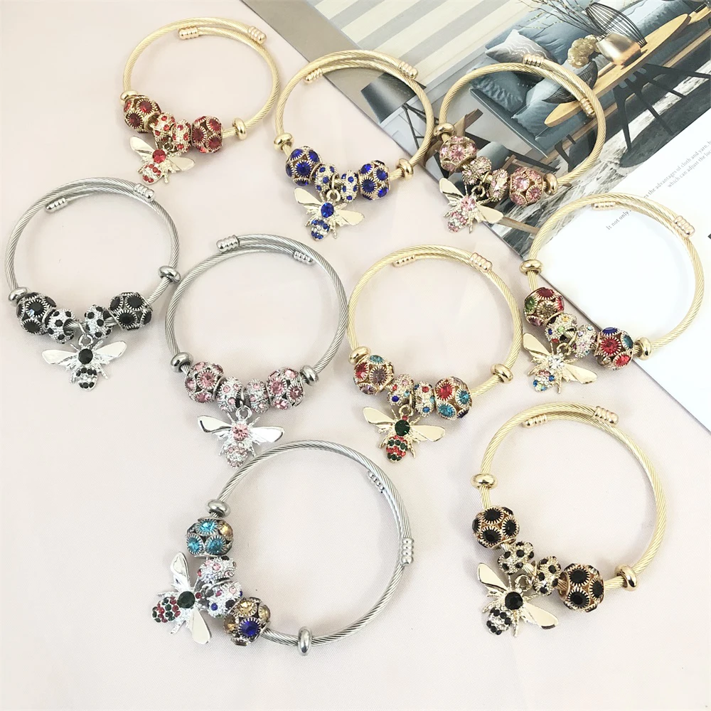 

9 colors crystal bee charms fashion design shinny women bracelet