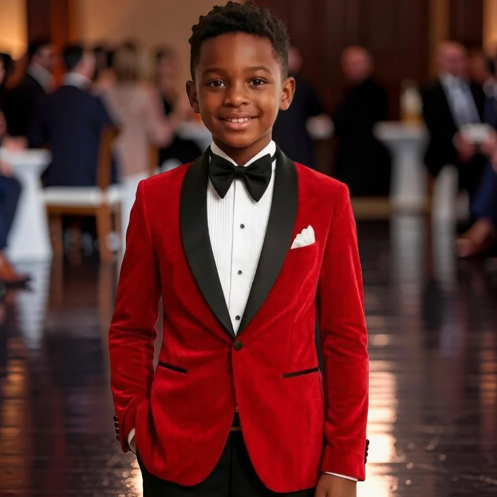 

Velvet Suits for Boy Slim Fit 2 Pieces Kid Wedding Tuxedo Mix Match Single Button Multi Pockets for Party Runway Custom Made