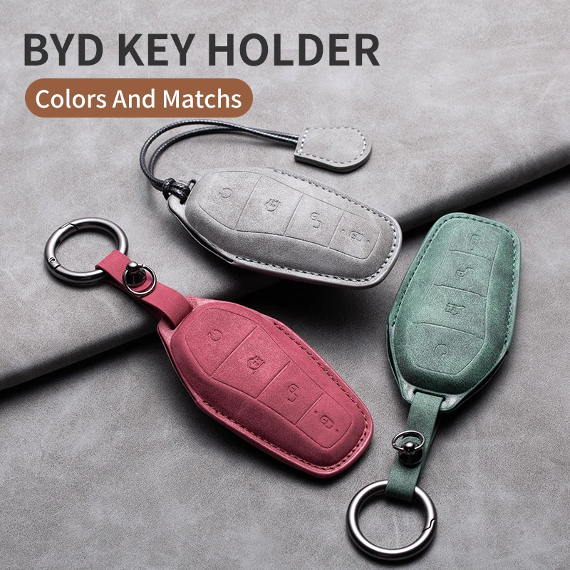 

Leather Car Remote Key Cover Keyless Case Shell Keychain For BYD Song Plus Atto 3 Han EV Yuan Tang DM 2018 Qin Seal Dolphin E2