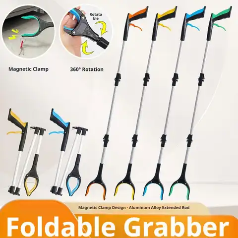 Foldable Grabber Reacher Tool Aluminum Alloy Extendable Litter Picker With 360° Rotating Magnetic Claw Trash Pickup Tool
