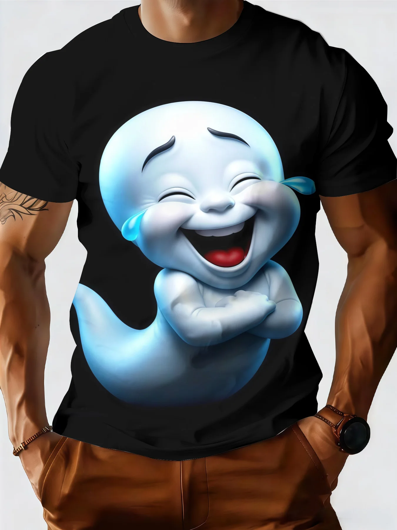 Camiseta Masculina de Verão Nova com Gola O, Estampa 3D de Letras em Contraste, Meia Manga Respirável, Criativa e Personalizada - Moda Masculina