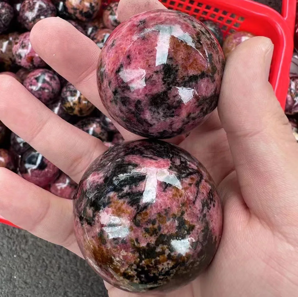 Wholesale Natural Carved High Quality Crystal Rhodonite Sphere Premium Crystal Crafts for Home Decoration