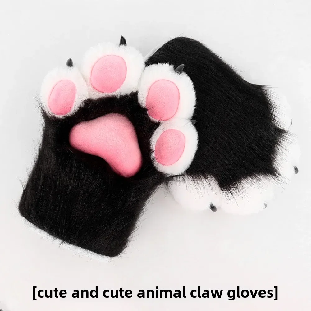 Fursuit Cosplay Paw Gloves Accessories Furry Cosplay Cat Claw Gloves Cute Fluffy Animal Manga Party Cos Wearable Unisex Costume