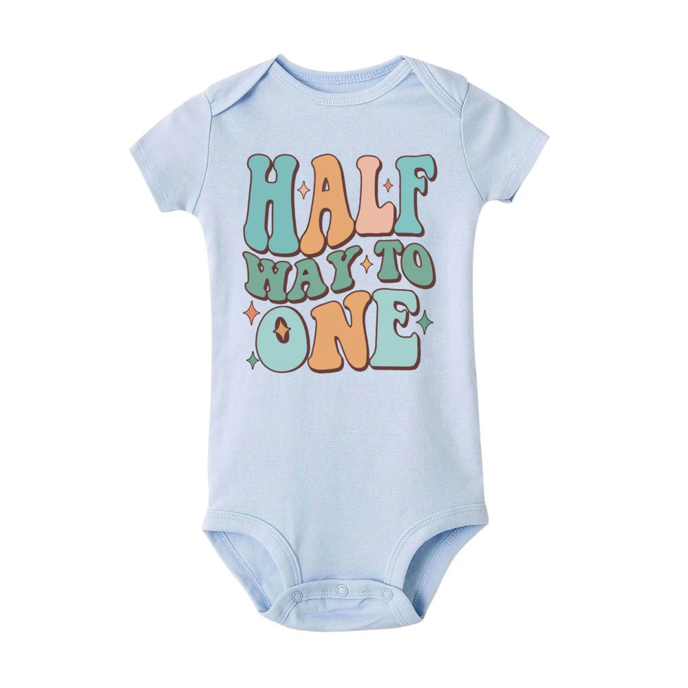 Retro Half Way To One Baby Bodysuit It\'s My Half Birthday Infant Clothes 6 Months Birthday Girl Boy Jumpsuit Short Sleeve Romper