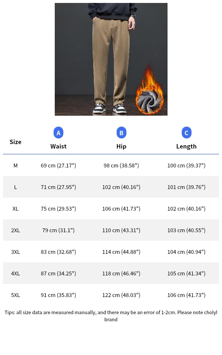 2026 Lässige Herrenhose aus Cord mit Fleece-Futter, Thermo-Modehose, dicke Samthose, gerade geschnittene, weite Jogginghose, 5XL – Detail 1