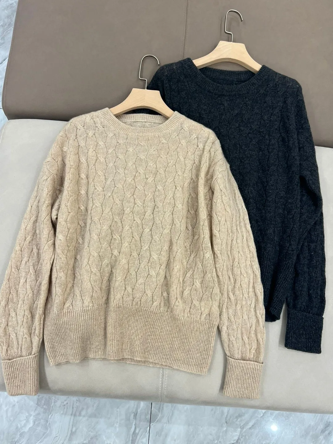 

Twisted knit pure cashmere loose long sleeved casual pullover