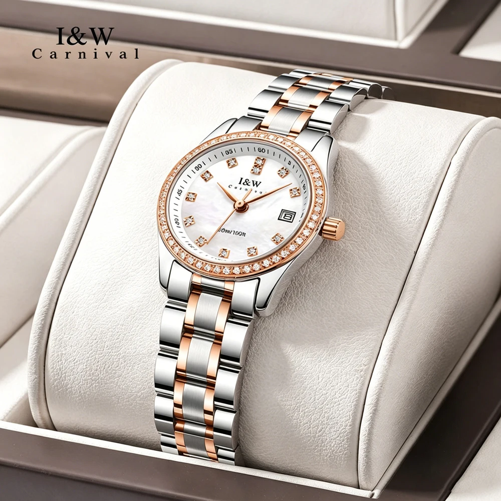 Carnival Brand IW High-end Series Fashion Diamond Quartz Watch for Women Stainless Steel Bracelet Waterproof Sapphire Watches