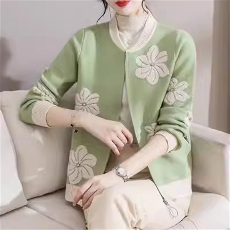 Young Mom Knitted Coat Women Spring Autumn 2023 New Middle Aged Female Clothing Middle Aged Old People Fashion Cardigan Top M685