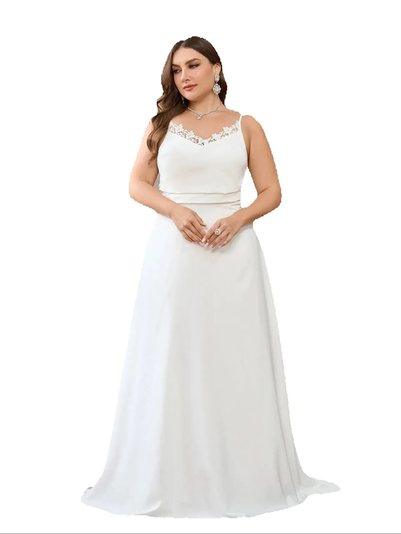 

Plus Size Elegant Lace Evening Dresses For Women 2025 Sleeveless Sparkly Bridal Gowns White Wedding Gowns