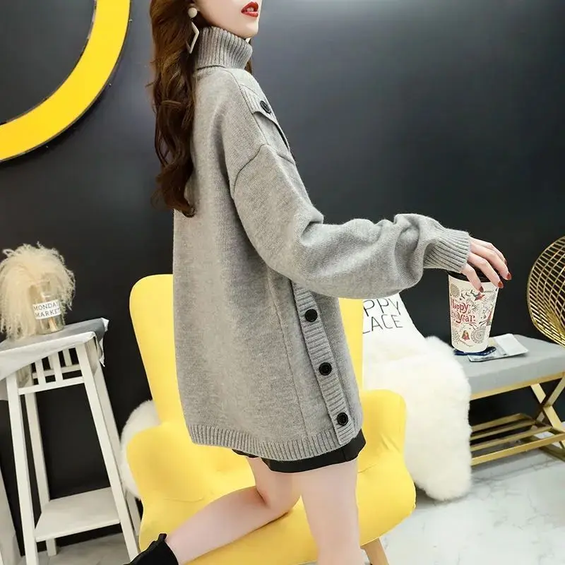 الياقة المدورة الإناث السترة الاتجاه كم طويل على تعزيز جذاب النمط الياباني ضوء دافئ فضفاض محبوك البلوزات للنساء #3