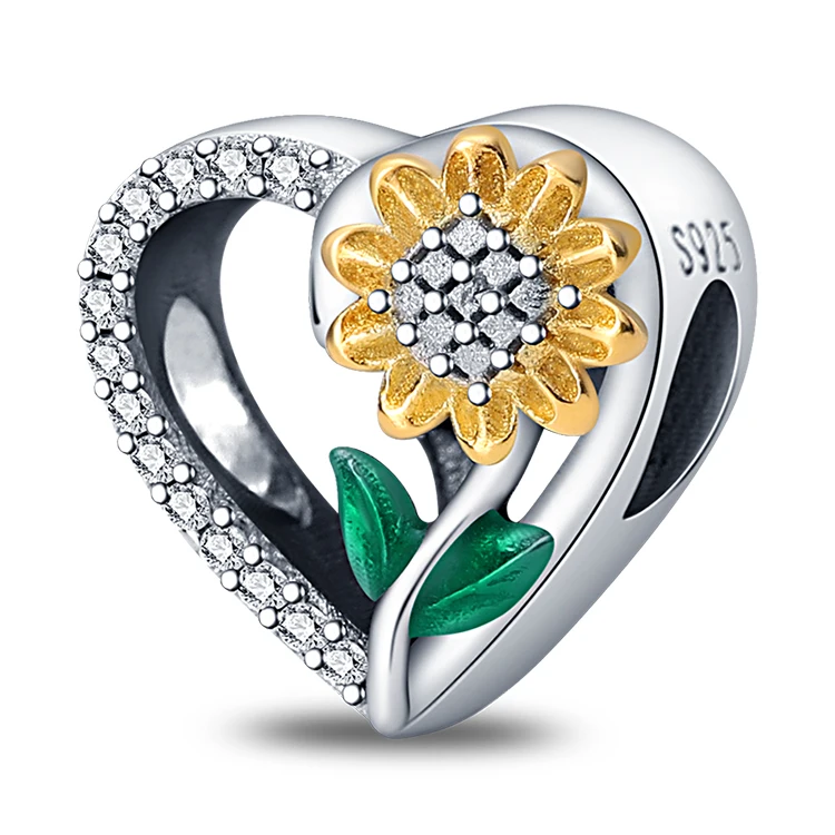 925 Sterling Silver Sunflower Sakura Clover Floral Plants Series Charm Beads Fit Original Bracelets DIY Jewelry Gifts
