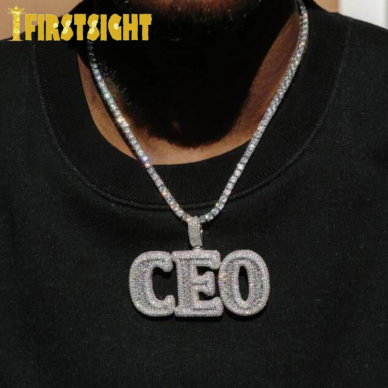 Iced Out Cubic Zirconia Big Sliver Color CZ Stone CEO Choker 5mm Tennis Chain Letter CEO Pendant Necklace Hip Hop For Men Women