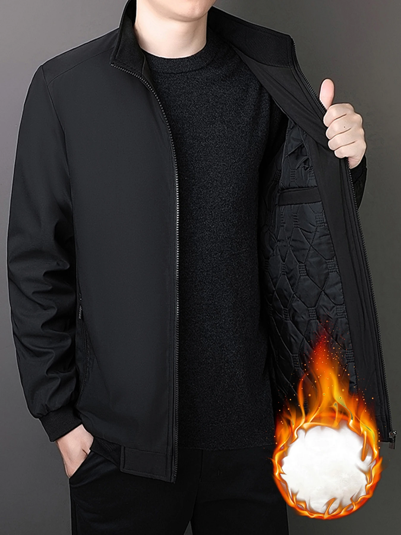 

New Autumn and Winter Velvet Jacket Men's Stand-Up Collar Cotton Jacket Thickened Warm Casual Jacket