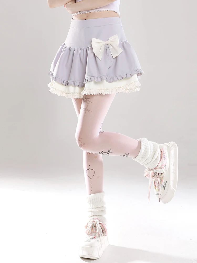 Chic A-Line  Skirt with 3D  Knot Color Block High Waist Pleated Short Skirt for Women Autumn Winter New Style