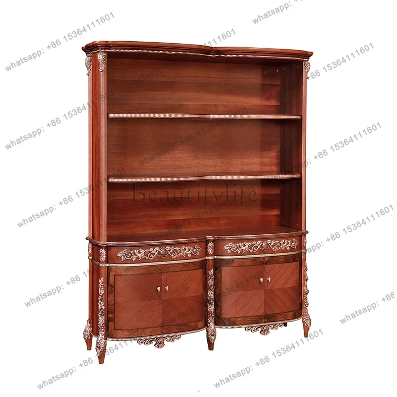FGEuropean classical solid wood carving flower office table villa large household desk bookcase combination