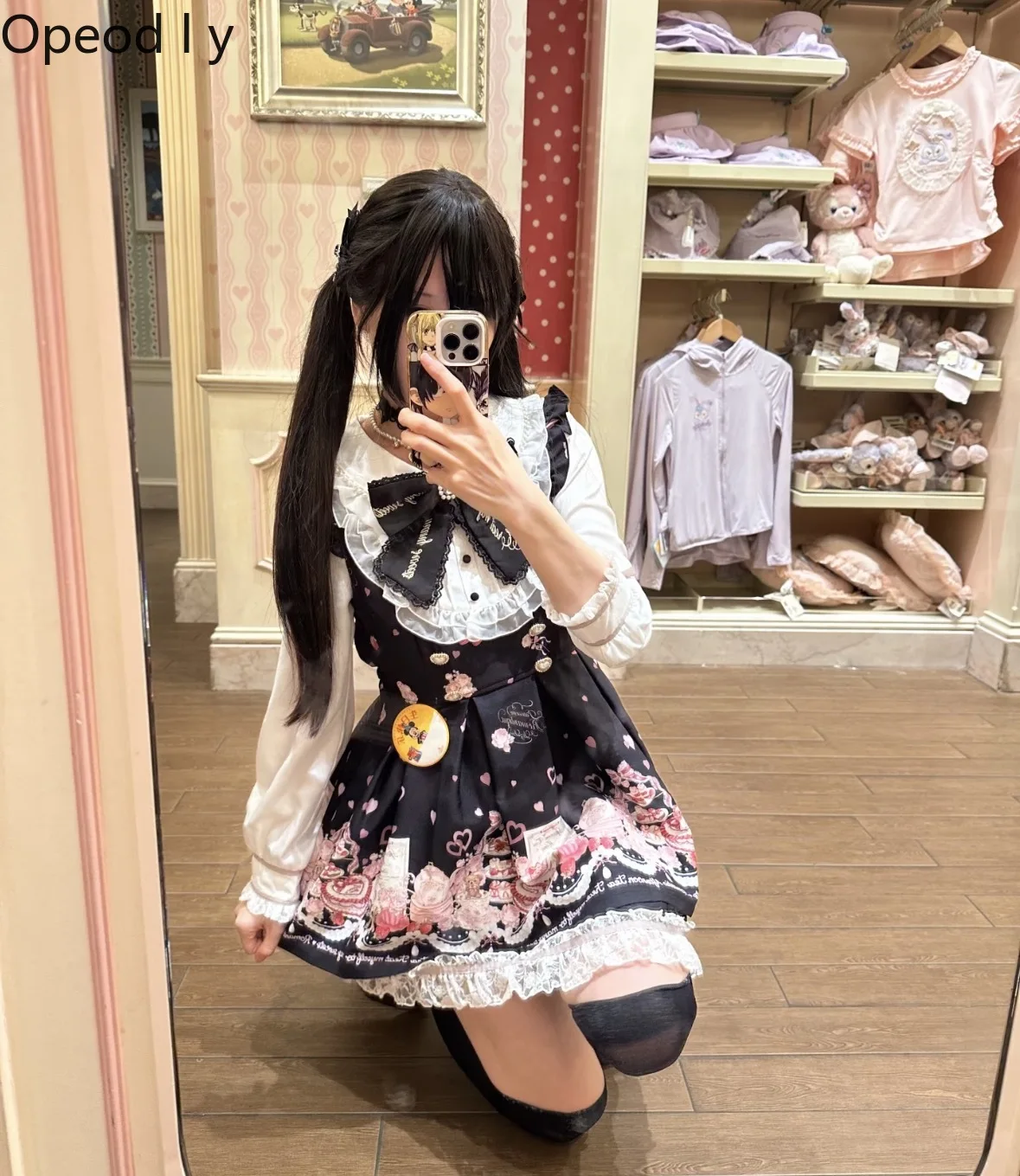 

Liz New Japanese Mass-produced Sweet and Cute Printed Lolita Suit Doll Collar Navy Lace Long-sleeved Women's Op Dress Sets