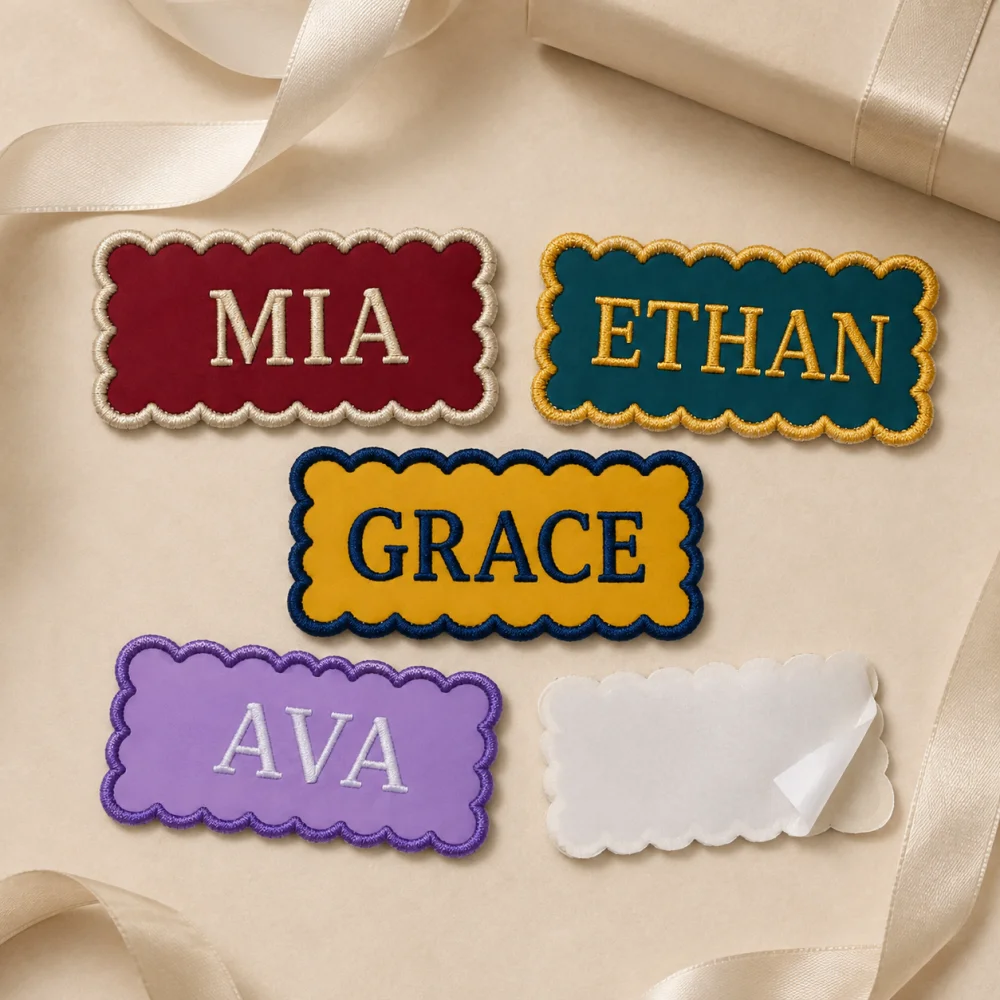 Velcro Hook Loop - Self‑Adhesive Custom Embroidered Name Patch Wavy