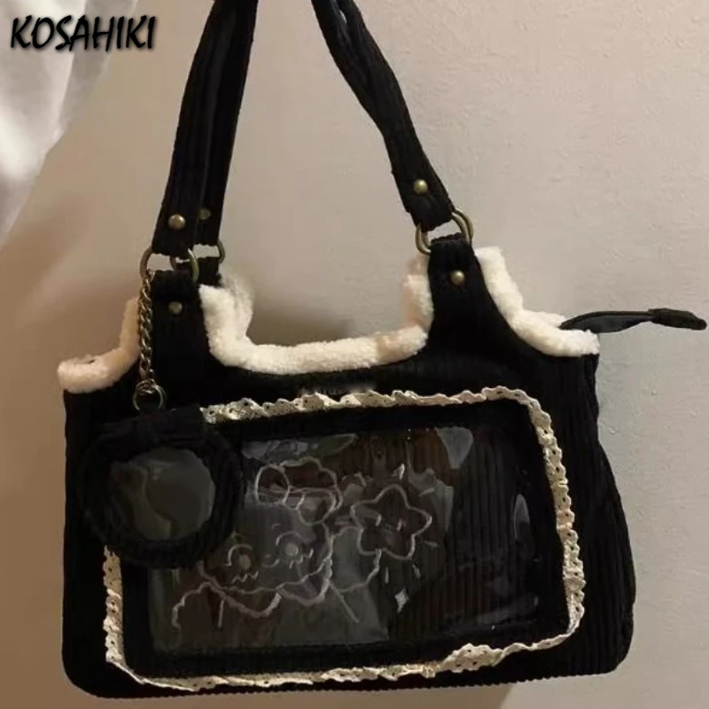 

Transparent Vintage Fashion Underarm Bag Korean Ins Casual All Match Ita Bags Fashion Fluffy Streetwear Trendy Shoulder Handbags