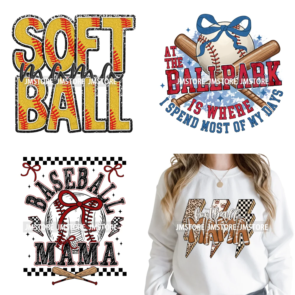 Checkered Baseball Softball Coquette Sport Mama Game Day Iron on Washable DTF Heat Transfers Stickers Ready to Press for Hoodies