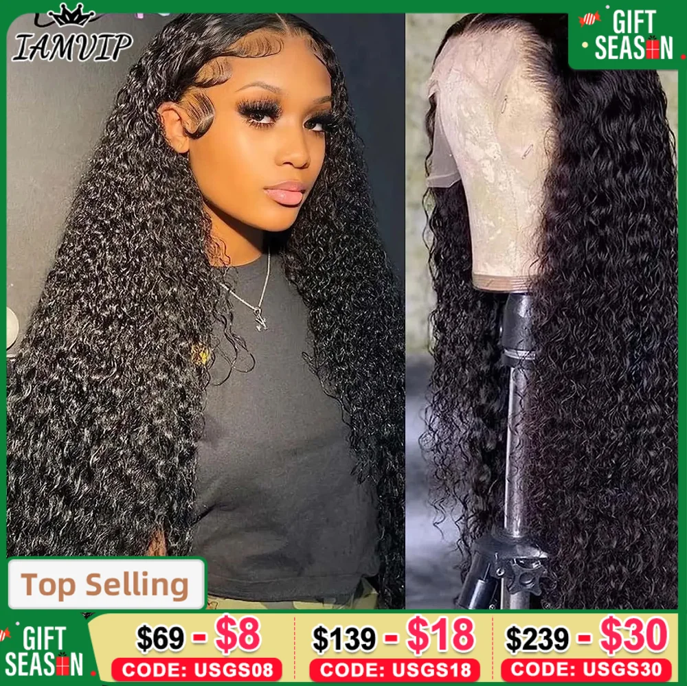 13x4 Deep Wave Lace Front Human Hair 180% Density Deep Wave Frontal Human Hair Hd Lace 26 Inch Curly Wigs For Black