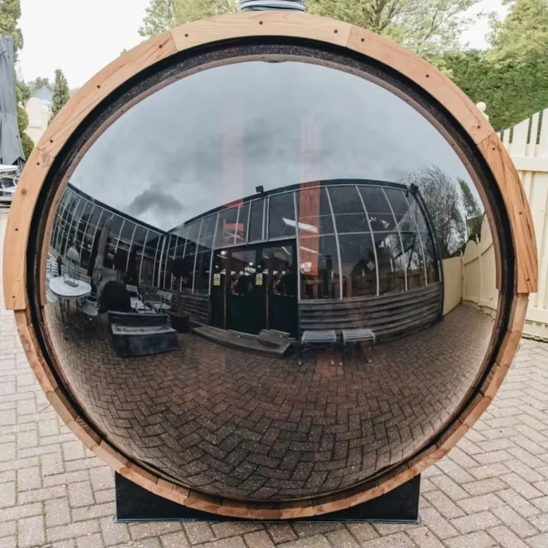 Fas Sauna Masif Ahşap Bahçe Panoramik Fıçı Şeklinde Açık Hava Saunası (Odun Sobalı)