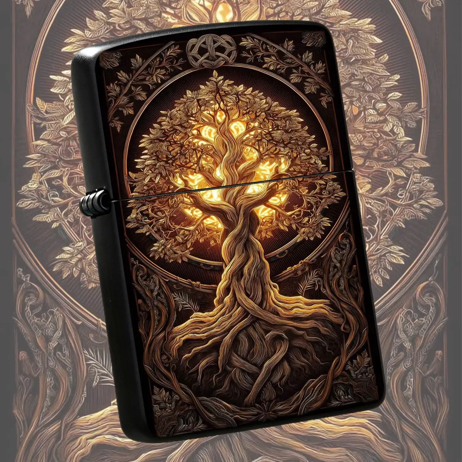 Vintage Yggdrasil Art Print Lighter, Mystical Knot Decor Portable Ignition Tool, Gilded Tree Of Life Pattern, All Scenario Usable For Home Outdoor Travel, Exquisite Decorative Collectible Gift For Friends Art Lovers, Delicate Aesthetic Prac