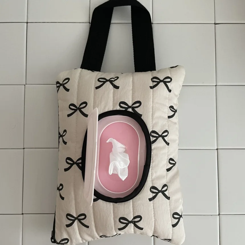 

Cute Bow Flip Cover Tissue Box Kawaii Wet Wipes Case Car Home Hanging Bag Paper Holder Napkin Storage Container Paper Organizer